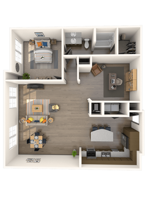 Floor plan for 1 bed, 1 bath, 1151 sqft